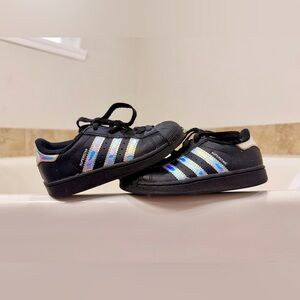 Iridescent/holographic kids size 10 1/2 Adidas superstar shoes